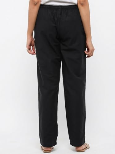 Image of Women's Cotton Linen Solid Lounge Bottom Plus Size Pant Pyjamas for Women Sleepwear Regular Fit Casual Trousers