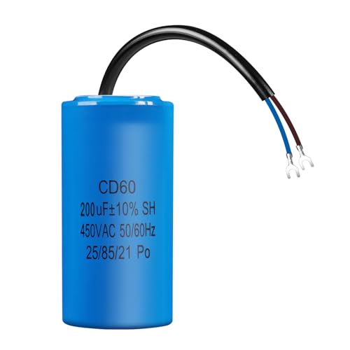CD60 AC 450V 200uf 50/60HZ ANGEEK Kondensator, Anlaufkondensator, Motorstartkondensator, Motorlaufkondensator mit Kabel, für Kühlschrank, Motor, Pumpe, Generator