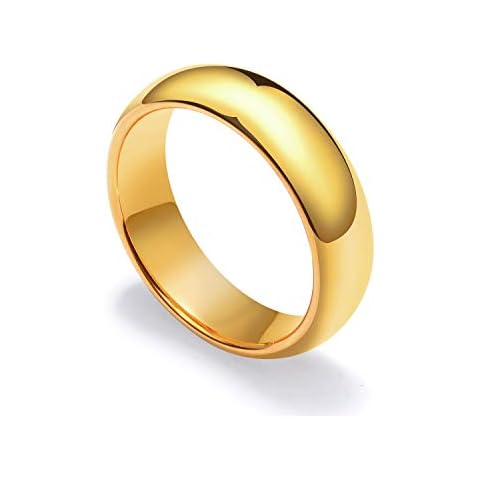 Mishow 18k Gold Plated High Polished Domed Tungsten Couple Ring 4mm / 6mm Wedding Band Size 4-12 Cover
