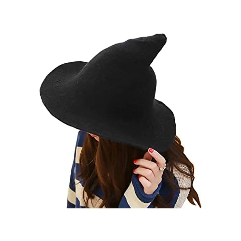 Scriardv Women's Halloween Witch Kinitted Wool Hat Party Costume Accessory Caps (Black, ONE Size) Cover