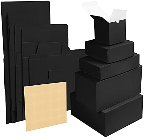 Belle Vous 50 Pack Black Kraft Gift Boxes - 5 Assorted Sizes - Easy to Assemble Cardboard Presentation Favour Present Box with Lids - Parties, Birthdays, Weddings & Holiday Gifts