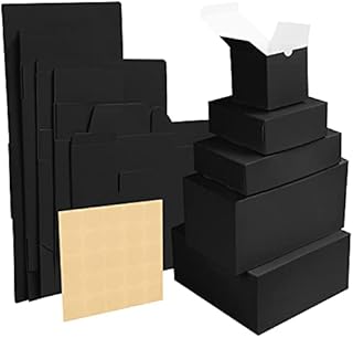 Belle Vous 50 Pack Black Kraft Gift Boxes - 5 Assorted Sizes - Easy to Assemble Cardboard Presentation Favour Present Box with Lids - Parties, Birthdays, Weddings & Holiday Gifts
