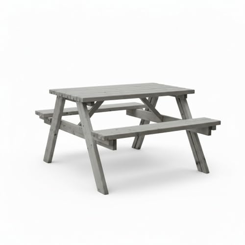 AMATA Banc de Pique-Nique en Bois Classique – Ensemble de Banc de Pique-Nique d’Extérieur Robuste, Table de Jardin Résistante aux Intempéries avec...