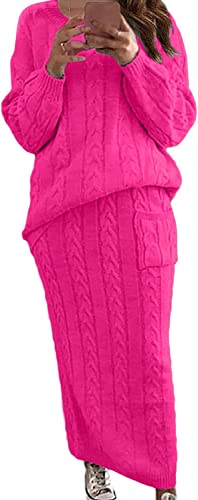 Image of CHARTOU Women's Winter Chunky Cable Knit Long Skirt 2 Piece Outfit Sweater Sets