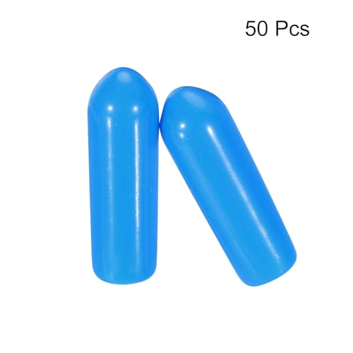 Image of MECCANIXITY 50pcs 4mm Rubber End Caps Cover PVC Vinyl Screw Thread Protector Round Wire Shelf Caps for Screw Bolt Pipe Fence Post, Light Blue