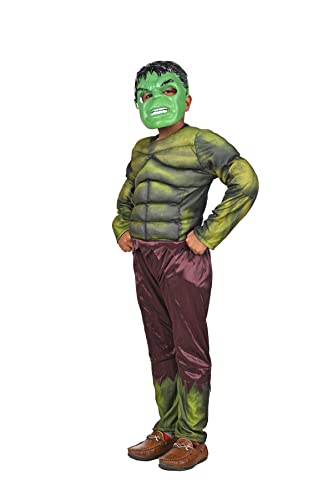 Image of BookMyCostume Polyester Blend The Green Smasher Superhero Kids Fancy Dress Costume - Muscle Look - Imported 7-8 Years
