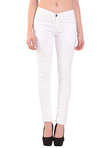 RESBO Women's Denim Mid Rise Stretchable Jeans (PLNRB, White, 34)