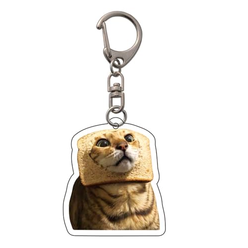 NUEAYMS Llavero acrílico con expresión de cara de gato, divertido bolso de dibujos animados, accesorio de llavero, Toast Cat, 10.00 * 8.00 * 1.00