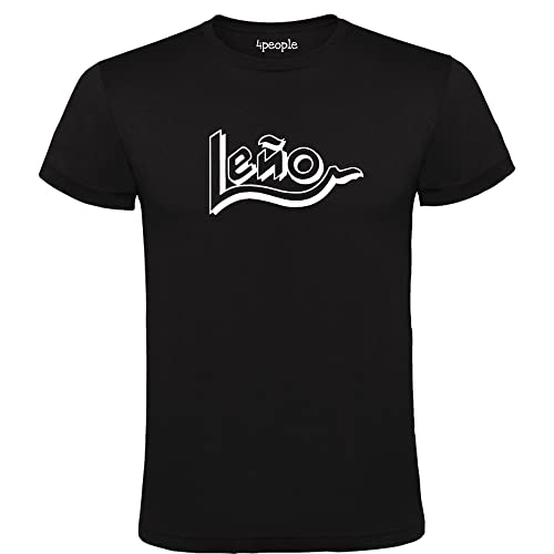 4people Camiseta Negra con Logotipo de Leño 100% Algodón Hombre Tallas S M L XL XXL (L)