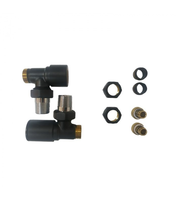 facula - Kit Vávula+Detentor Negro | Medida y Conexión:1/2' | Adaptadores para Tubo de Cobre Ø15 y Multicapa Ø16x2mm