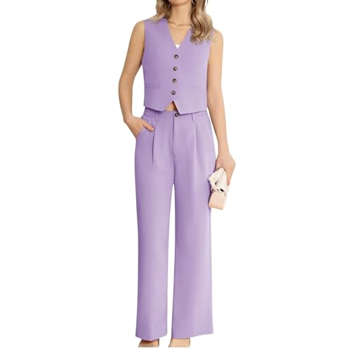Women's 2 Piece Suit Linen Casual Lightweight Button Front Vest Sleeveless V Neck Vest Jacket and Pants3