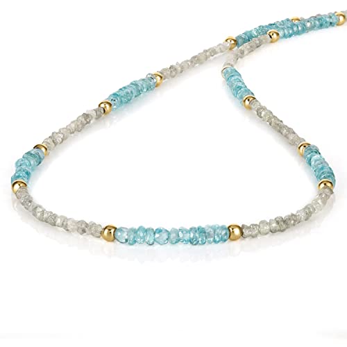 Collier pierres précieuses fait main avec diamants, zircon bleu et chaîne argent 925