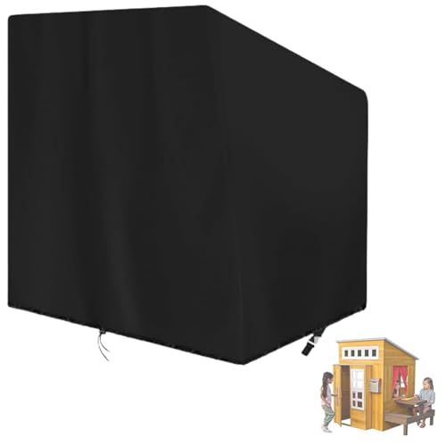 Andacar Outdoor Playhouse Cover for Kidkraft Wooden Playhouses, Waterproof Dustproof Play Houses Cover for Kids Outside Black - 76"L×51"W×61"H, Black