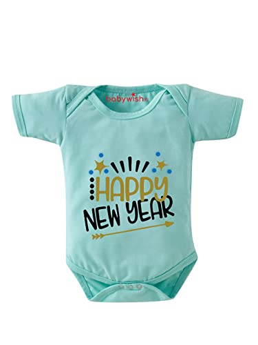 Image of baby wish My First New Year Romper Clothes Baby New Year Bodysuits Newborn Outfit My 1st New Year Printed Romper with Envelop Neck Half Sleeve Unisex Romper Infant Dress Happy New Year Aero Printed