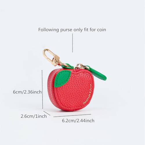 Image of Apple Shaped Coin Purse, Leather Mini Wallet with Keychain, Cute Zipper Pouch Compatible with AirTag, Women's Bag Charm for Coins & Small Items