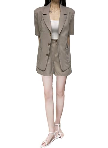 Costume d'été femme tailleur short chic en tissu fluide de qualité