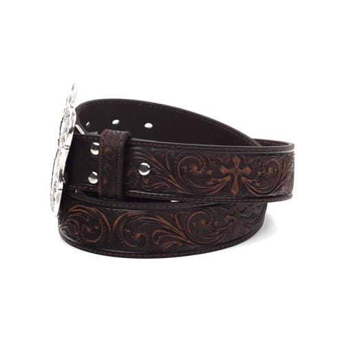 Nocona Belt Co. Ladies Brown Embossed Cross Belt Brown4
