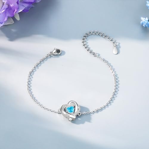 Image of Mom Bracelet Mothers Day Gifts Personalized 2 Birthstone Bracelets for Women Custom 2 Names Bracelets for Her Mothers Bracelet Jewelry for Wife