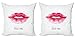 ABAKUHAUS Beso Set de 2 Fundas para Cojín, Pintalabios Rosa Kiss Me, con Estampado en Ambos Lados con Cremallera, 40 cm x 40 cm, Gris pálido Color de Rosa Caliente