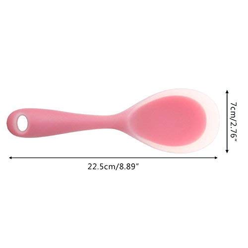 Image of Baskety Non-Stick Rice Spoon Silicone Ladle Soup Spoon with Handle for Dining Table 22.3 x 6.8 cm (Green)