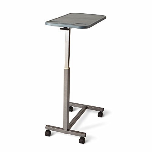Medline Adjustable Overbed Bedside Table With Wheels, Great For Hospital Use Or At Home As Bed Tray, Composite Table Top Grey 30X15 #TOP6
