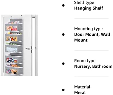 Runpon Over The Door Hanging Organizer Storage with 5 Clear Window Bin Pockets and 2 Metal Hooks, Foldable Wall Mount Storage for Pantry Nursery Bathroom Closet Dorm(Gray)