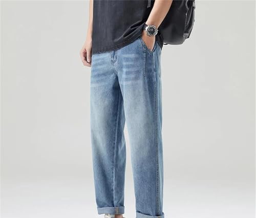 Mens Jeans Summer Tapered Loose Straight Slim Fit Casual Pants Wide-Leg Fashionable Denim Trousers3
