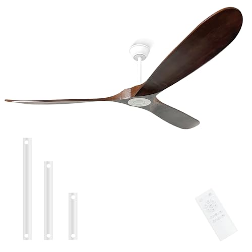 Image of 72'' Outdoor Ceiling Fans without Light,3 Solid Wood Blades with DC Silent and Large Airflow,Modern Ceiling Fan for Bedroom,Living Room,Porch (White+Dark walnut)