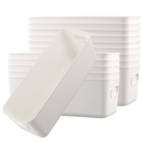 DAKFOOK 15 Pack 25.5 x 9 x 8cm Bathroom Storage Baskets, Rectangular Narrow Organiser Storage Boxes, Plastic Storage Baskets for Bathroom, Kitchen, Office, Bedroom