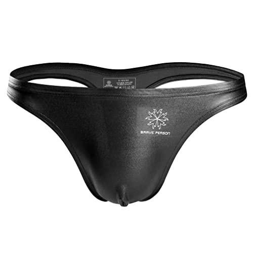 Herren Tangas String Thong Sexy Lackleder Jockstrap Erotische Unterwäsche Lack Briefs Unterwäsche Wetlook G- String Unterhosen für Sport und Freizeit T-Back Unterhosen Clubwear (L,Schwarz) Cover