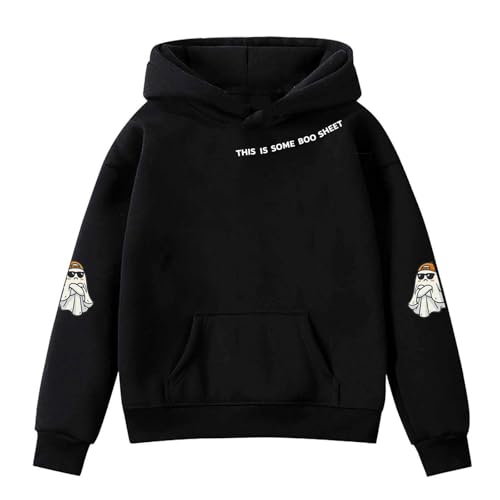Halloween Sweatshirts for Kids 2025 Trendy Cute Ghost Graphic Long Sleeve Sweatshirt Crewneck Spooky Season Sweaters2