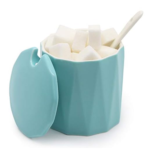 Sugar Bowl, Chasechic Ceramic Sugar Bowl with Lid and Spoon for Home and Kitchen Light Blue