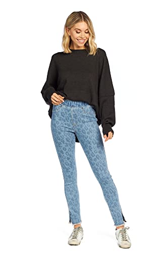 Mud Pie Jetta Zipper Womens Jeans, Large, Blue Leopard4