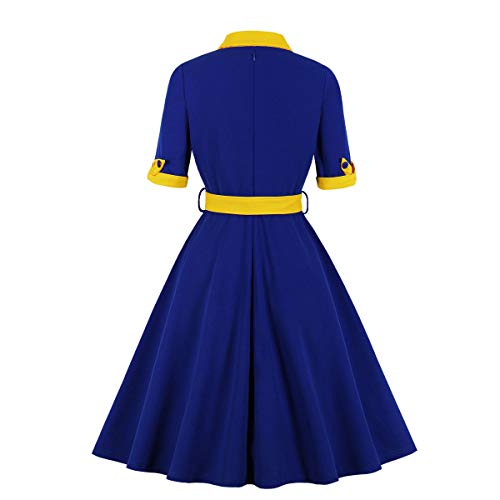 Image of 1950s Dresses for Women Vintage Rockabilly Retro Short Sleeve Tie Midi Dress Cocktail Party Evening Prom Gown