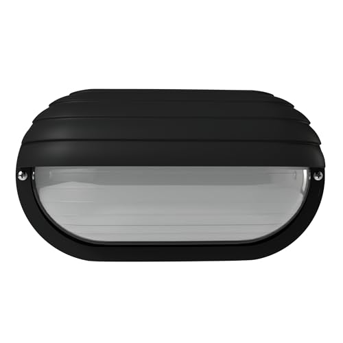 Image of KASTLITE Outdoor LED Bulkhead Light Fixture, 9.5W Energy Star 5000K Oval Wall Mount Nautical Lighting, Rust-Proof Polycarbonate Build for Wet Locations, Porch Patio Dock & Exterior Lights, FE103 /Black