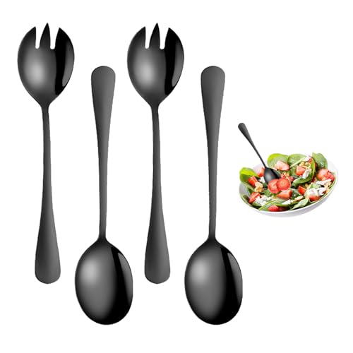 poraceous 4 Stück Salatbesteck Schwarz, 20 cm Edelstahl Salatbesteck Set, 2 Salatlöffel und 2 Salatgabel, Spülmaschinengeeignet mit Schwarzem...