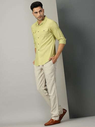 Image of Thomas Scott Men's | Solid | Full Sleeve | Regular Fit | 100% Cotton | Double Flap Pocket | Spread Collar | Casual Shirt