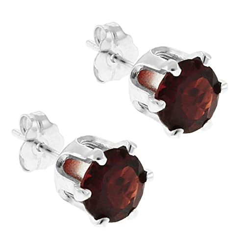 Gem Stone King 2.00 Cttw Round Red Garnet 925 Sterling Silver Earrings for Women | Gemstone Birthstone | Round 6MM2