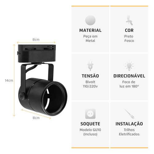Iluminar Ambiente, Trilho Eletrificado Preto 1m + 4 Spots GU10 Dicróica MR16