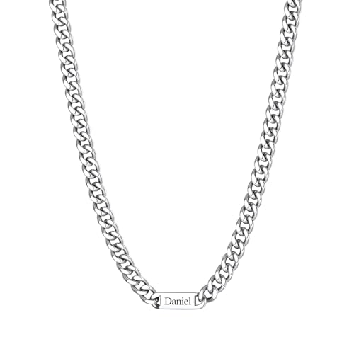 Custom4U Personalized Stainless Steel Cuban Link Chain for Men Women, 5mm/7mm/9mm Width Engraving 1-6 Names Cuban Chain Necklace, Steel/14K Gold Plated/Black Fathers Day Gift Hip Hop Jewelry