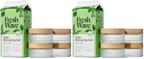 Image of Fresh Wave Odor Removing Gel Eco-Refill, 63 oz. Original Scent | 4 Empty Refillable Glass Jars | 4 Room Set (Pack of 2)