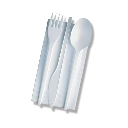 500x Tris Posate Plastica Riutilizzabili Bianche - Set Lavabile & Resistente Forchetta, Coltello, Cucchiaio - Posate da Picnic, Ufficio, Campeggio - Ecologiche & Durevoli Senza BPA