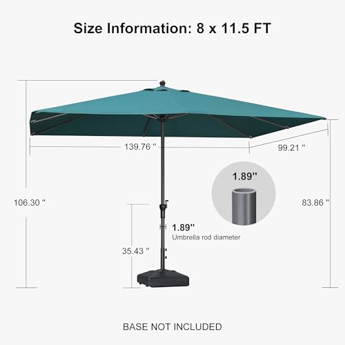 Image of PURPLE LEAF Outdoor Market Umbrella 11.5' x 8' Rectangle Green 8 Metal Ribs
