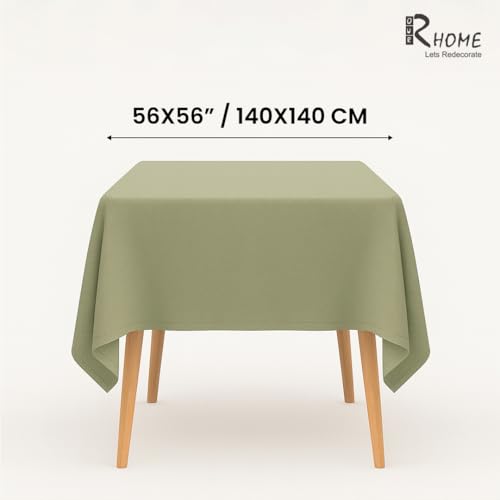 Image of R home 100% Cotton Solid Table Cover | 200 GSM Thick Fabric, Anti-Skid | Machine Washable & Reusable | Ideal for Dining Table & Centre Table, Easy Maintenance | Olive Green | 56 x 56 Inch