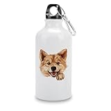 Capacidad: 400 ml Yelolyio Finnish Spitz - Divertida botella de agua de aluminio con clip de mosquetón y parte superior deportiva de acero inoxidable para cachorros, para mujeres y hombres, idea de regalo, 14 onzas
