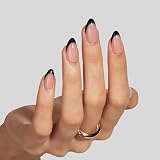 LAMIMOSA Press On Nails Black French Short Almond 32er Set – Kurz Mandel Schwarz French Nails, Nägel zum Aufkleben mit Kleber, Soft Gel Fake Nails in 16 Größen, BLACK FRENCH