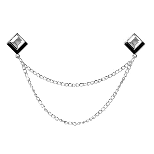 Image of Gem Brooch Pins Hanging Chain Lapel Pin for Men Suits Shirt Collar Brooch Square Crystal Brooch Pin Rhinestone Lapel Pins for Men Tassel Chain Brooch Collar Pins Business Suit Shirt Accessories