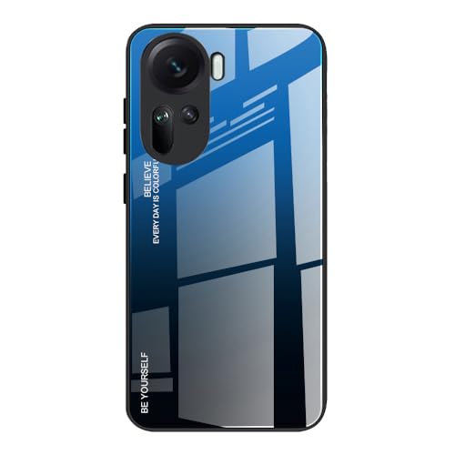 Dedux Custodia Cover per Oppo Reno11 5G (Reno 11), Custodia in Vetro Temperato a Colori Sfumati + Protettivo TPU Case Cover (Blu/Nero)