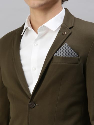 Image of SHOWOFFFF Men Solid Single Breasted Casual Blazer | Notched Lapel Full Sleeves Cotton Blazer for Mens | Slim Fit Regular Length Blazer for Men's