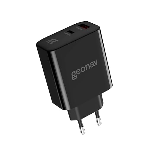 Geonav Carregador Universal SuperPower GaN Duo, 48W, 1 X USB-A e 1 X USB-C - tecnologias Quick Charge, Power Delivery, PPS**, CH48PDQCBK, Preto